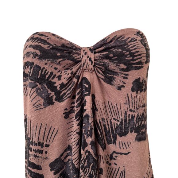 Free People Linen Cinched Brown Abstract Print Tube Top Women's Small Boho Indie - Picture 2 of 8
